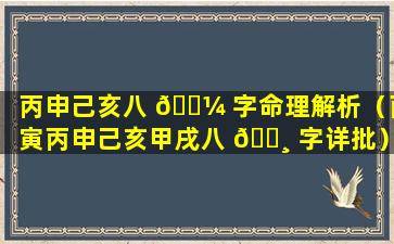 丙申己亥八 🌼 字命理解析（丙寅丙申己亥甲戌八 🕸 字详批）